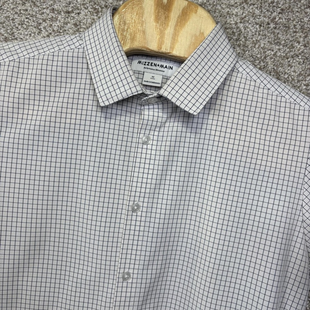 Mizzen+Main Shirt Mens M White Check Trim Fit Long Sleeve Dress Shirt Button Up